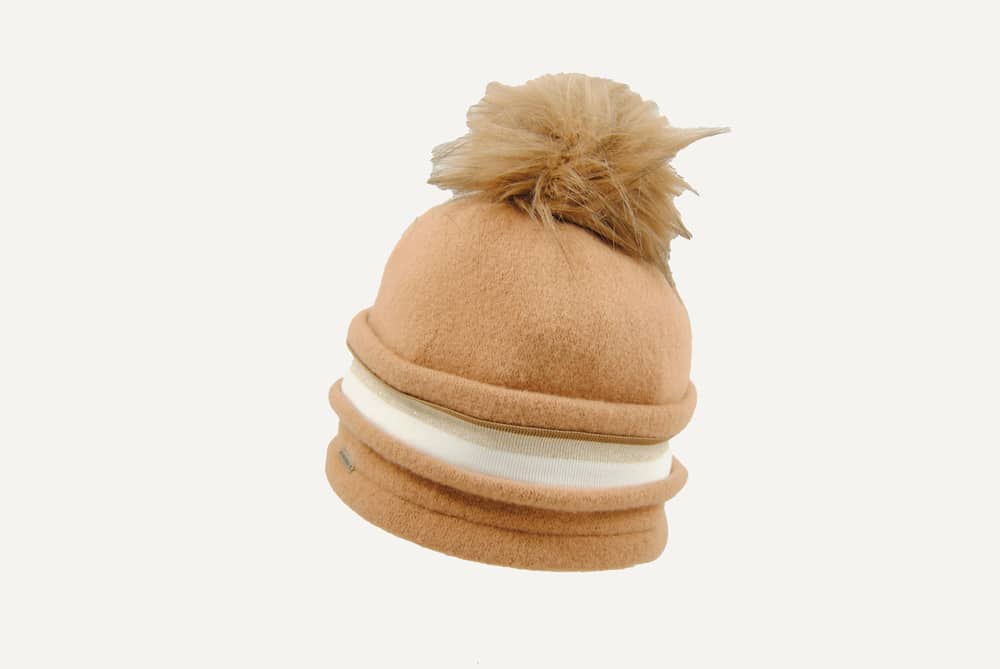 D2214PSJ-beige gorro de lana con pompo