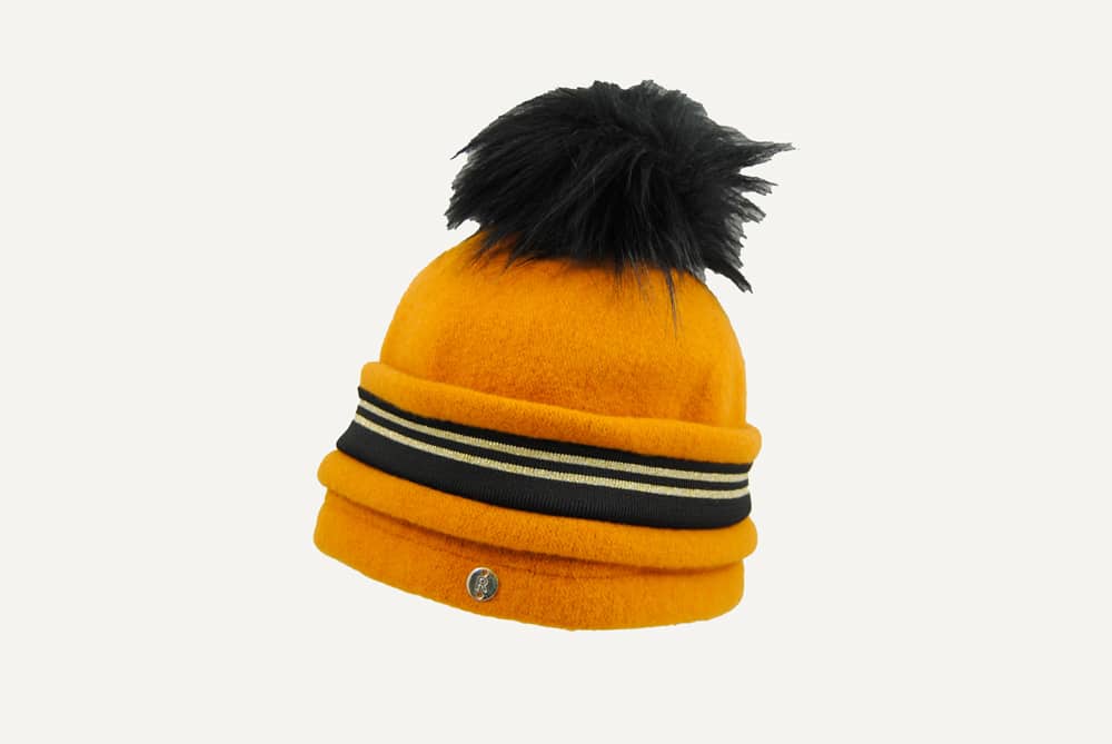 D2214PSJ-mostaza gorro de lana con pom pom