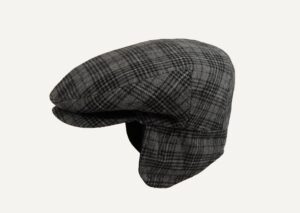 gorra de orejeras gris con cuadros y pata de gallo