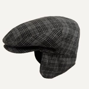 gorra de orejeras gris con cuadros y pata de gallo